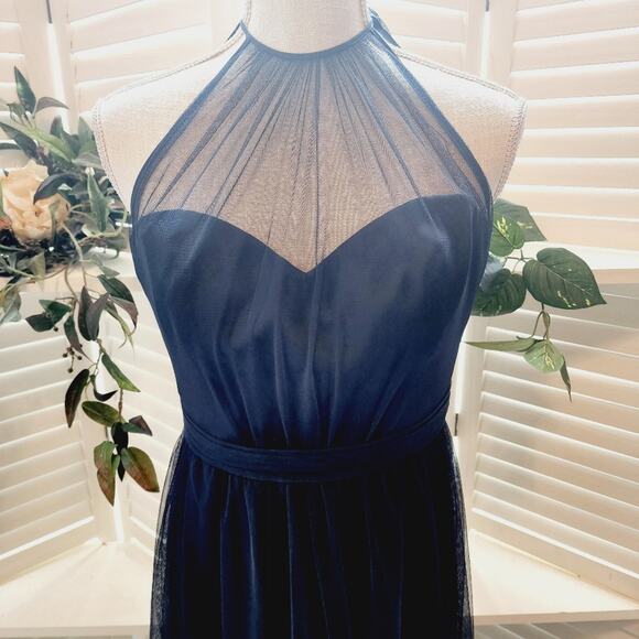 Amsale Navy Blue Halter Prom Dress - Picture 5 of 7